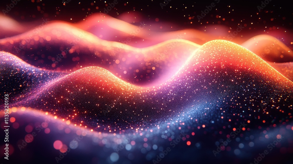 Abstract Glittering Waves Red, Orange, and Blue Sparkle Background Texture - Digital Art Abstract Glittering Waves Red, Orange, and Blue Sparkle Background Texture - Digital Art