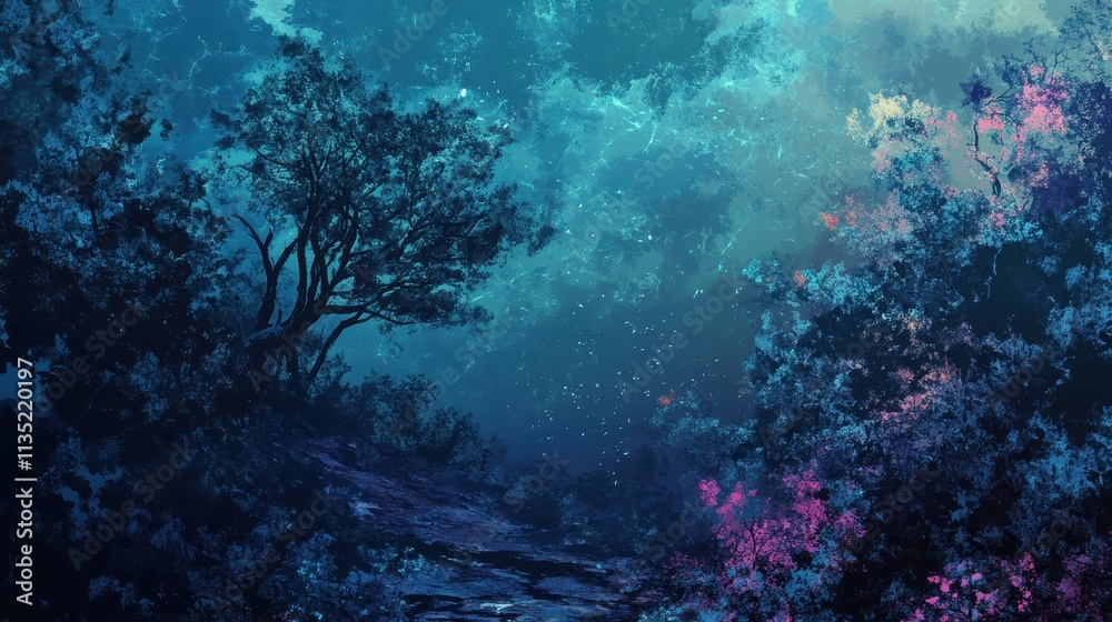 Obraz premium Enchanting Night Forest Path Underneath a Starry Sky