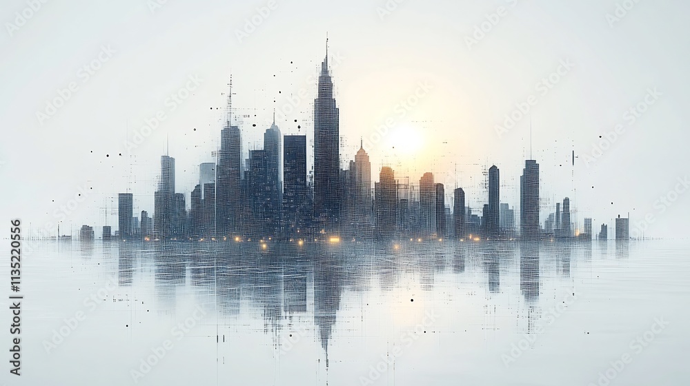 Fototapeta premium Conceptual artwork of Morse code dots dashes arranged form a city skyline blending urban design with coded art