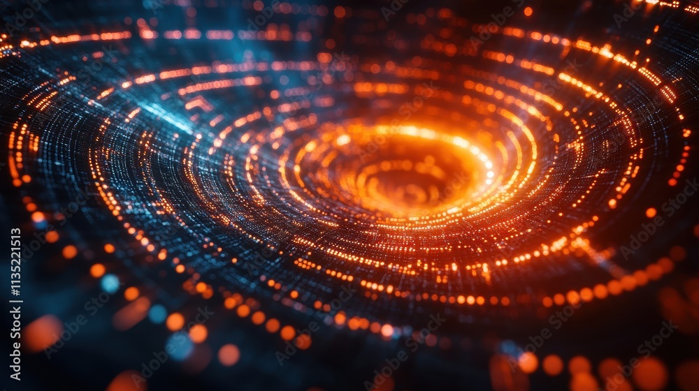 Abstract Swirling Vortex of Orange and Blue Light Particles Futuristic Technology Background Abstract Swirling Vortex of Orange and Blue Light Particles Futuristic Technology Background