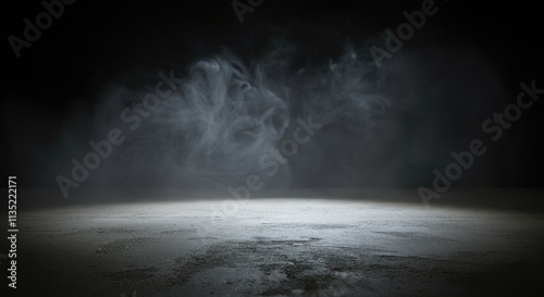 Abstract Smoke fog on black Background white cloudiness, mist or smog moves on black background withb beautiful swirling gray smoke photo