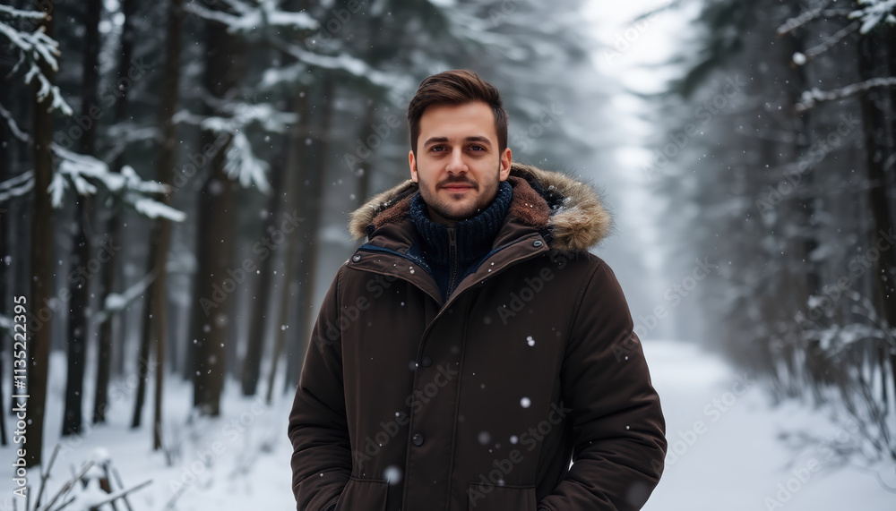 A man in a thick winter coat walks through a serene snow-covered forest, embracing the beauty of a frosty winter day. A man in a thick winter coat walks through a serene snow-covered forest, embracing the beauty of a frosty winter day.