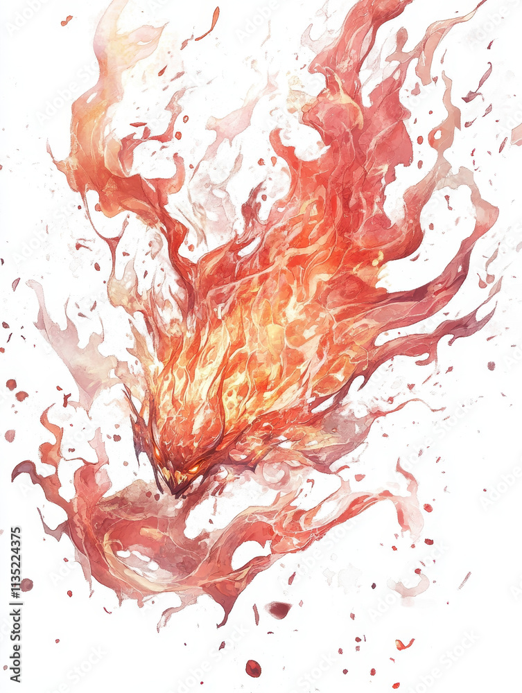 Vibrant Flames Charging Outwards on White Background Vibrant Flames Charging Outwards on White Background