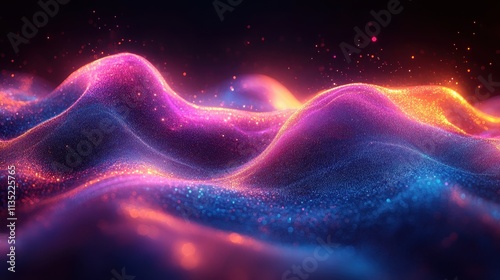 Abstract Glittering Waves Vibrant Pink, Orange, and Blue Particle Background Texture