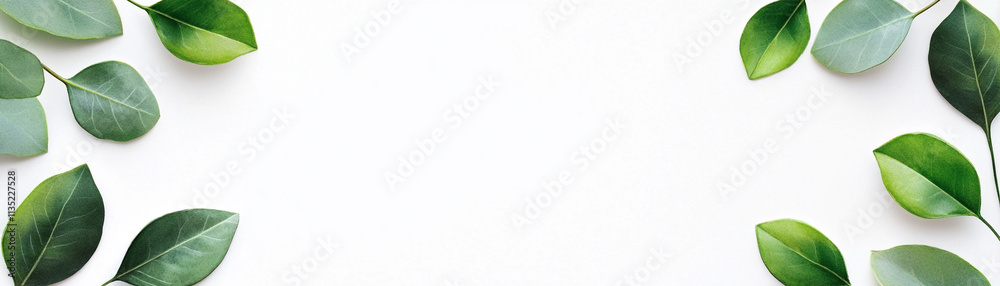 Minimalist composition with green leaves on white background, perfect for nature-themed projects. Minimalist composition with green leaves on white background, perfect for nature-themed projects.
