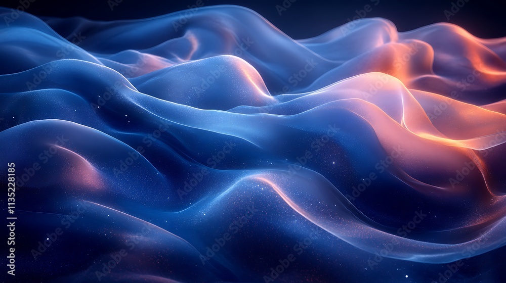 Obraz premium Soft light illuminating abstract blue waves with flowing textile texture