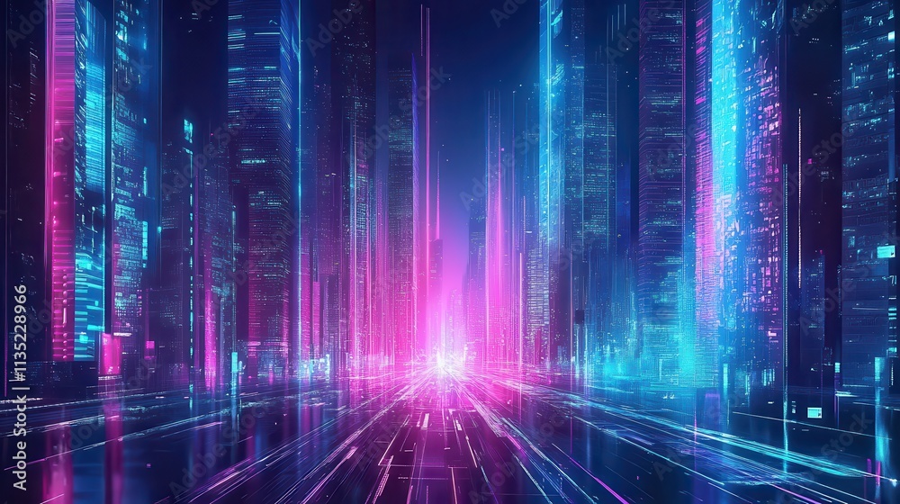 Neon Cityscape Digital Art Futuristic Streetscape Neon Cityscape Digital Art Futuristic Streetscape