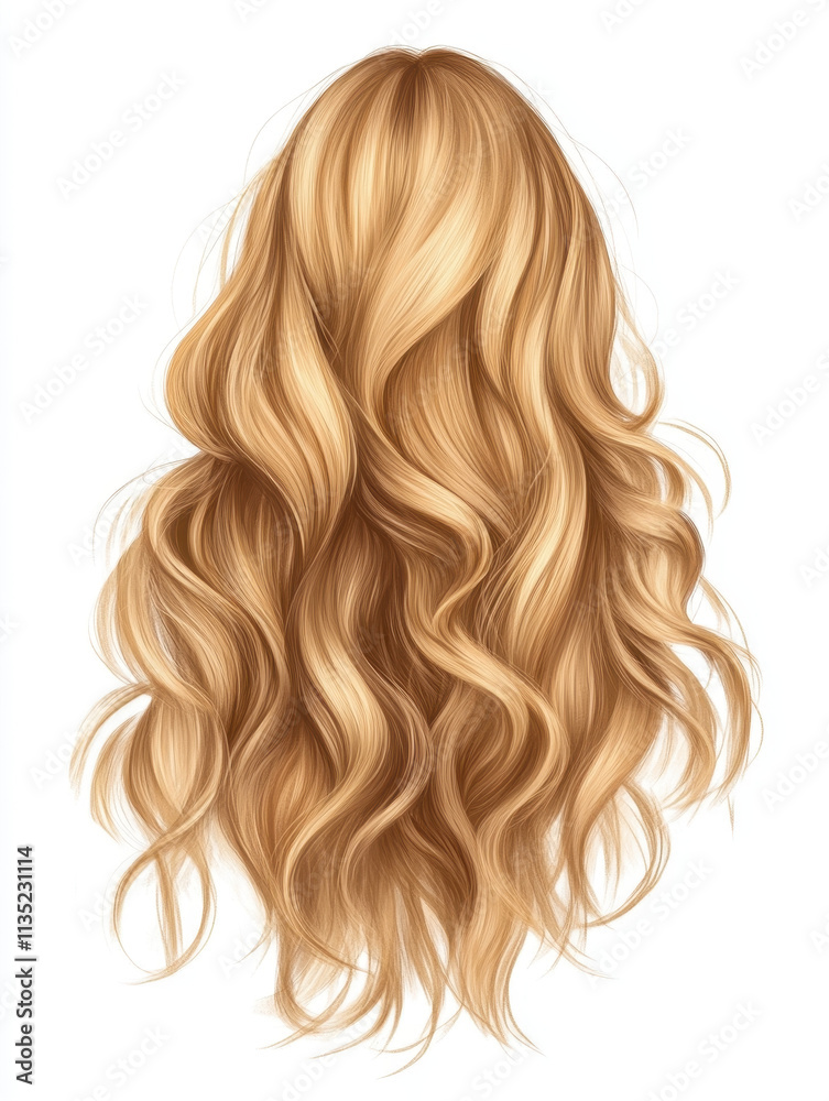 Rear View of Long Wavy Blonde Hairstyle Illustration Rear View of Long Wavy Blonde Hairstyle Illustration