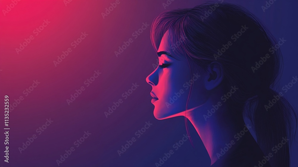 Contemplation: A Profile Study In Pink And Blue Hues.