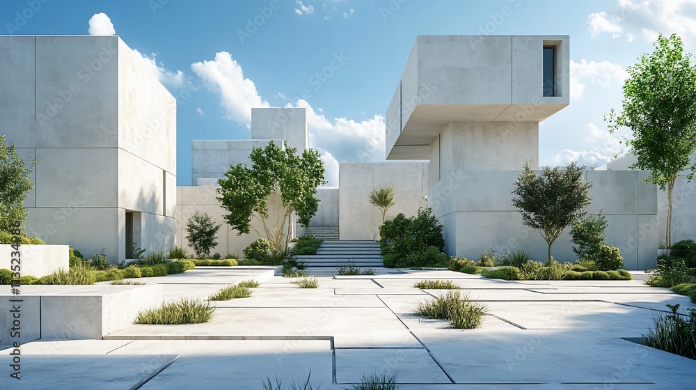 Fototapeta premium Modern concrete architecture with landscaping.