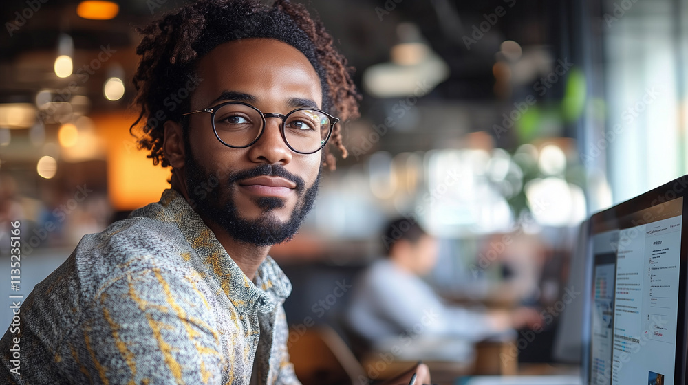 Young African American Man Using Computer For Online Webinar Course. Young African American Man Using Computer For Online Webinar Course.
