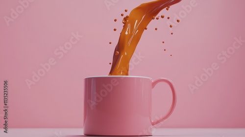 Close up of coffee pouring into mug from spout photo