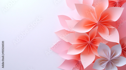 Elegant paper flowers in pink and white on a soft background, creating a delicate and artistic floral display. photo