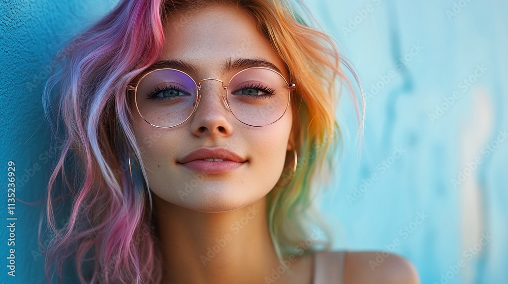 Embracing Self-Expression: A Young Woman's Vibrant Hair and Bold Accessories. Embracing Self-Expression: A Young Woman's Vibrant Hair and Bold Accessories.