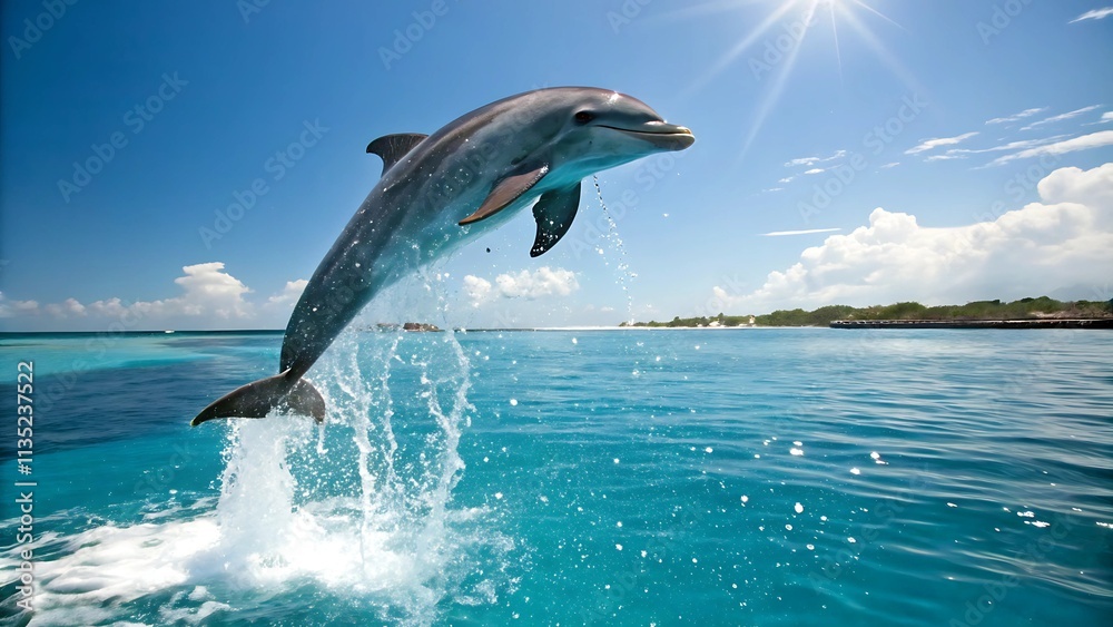 Fototapeta premium Playful Dolphin Jumping Out of Water