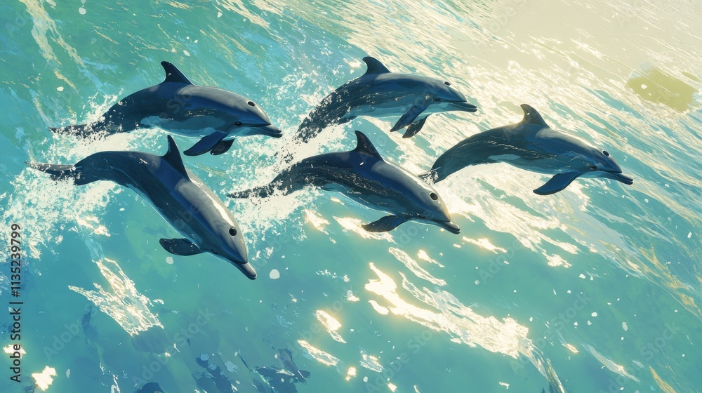 Obraz premium Dolphins leaping in ocean dynamic joyful powerful image