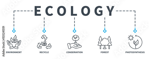 Ecology banner web icon vector illustration concept with icon of environment, recycle, conservation, forest, photosynthesis