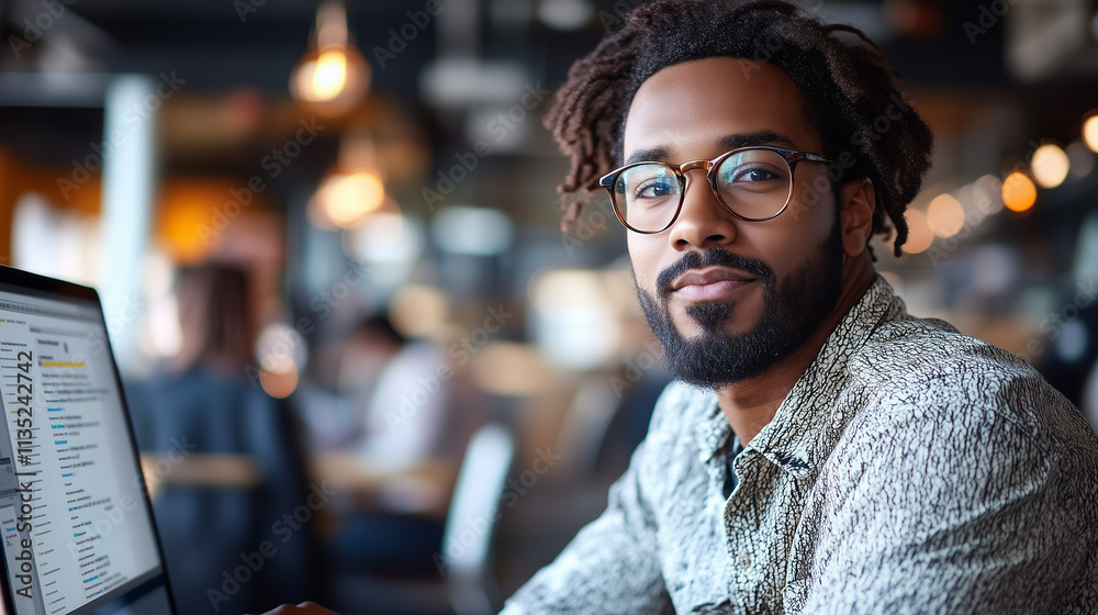 Young African American Man Using Computer For Online Webinar Course. Young African American Man Using Computer For Online Webinar Course.