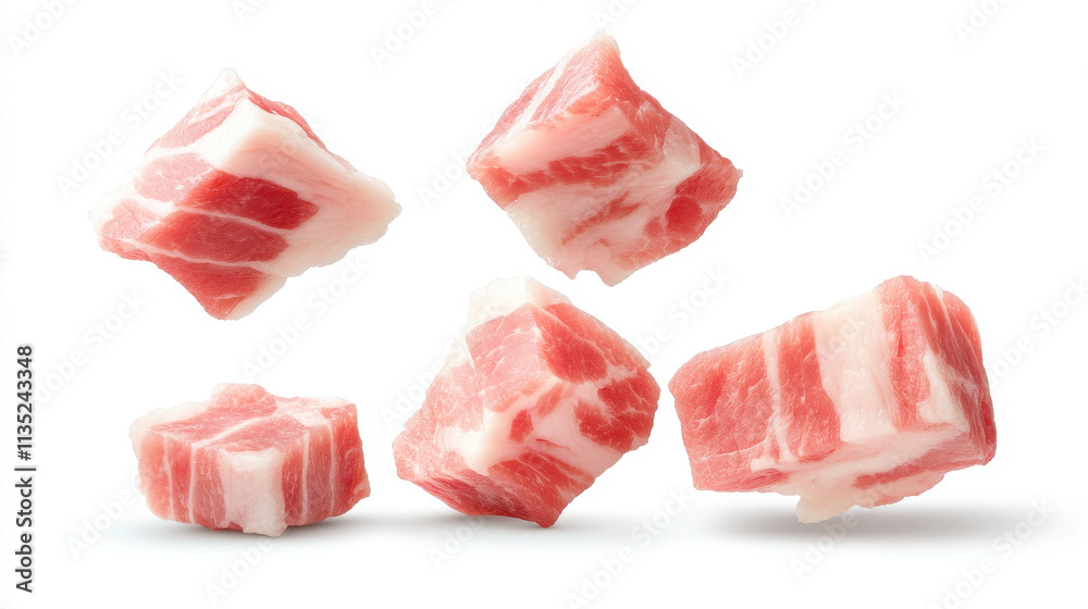 Isolated Pieces of Lard with Meat Streaks on White Background Isolated Pieces of Lard with Meat Streaks on White Background