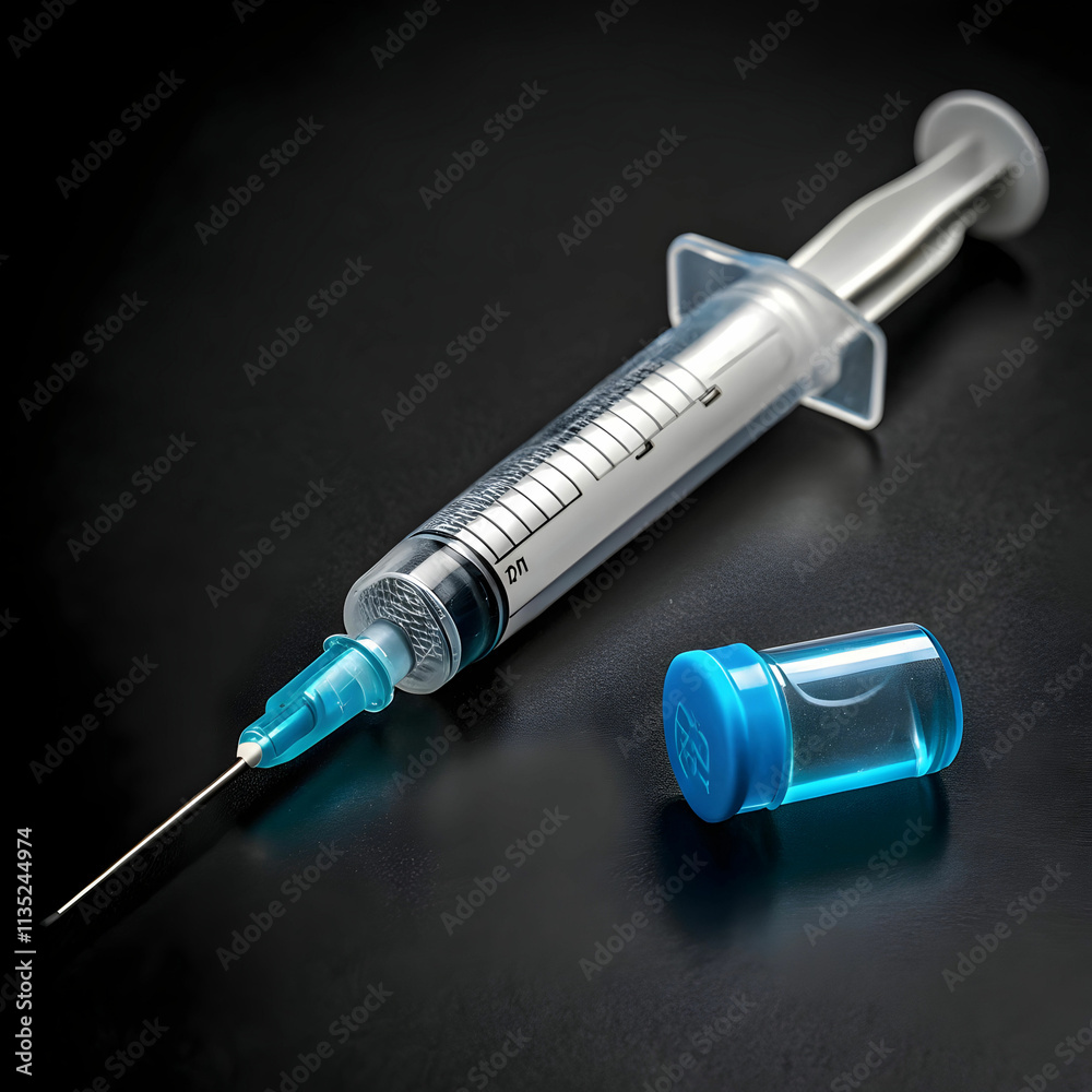 A syringe filled with medication, used for administering drugs via injection A syringe filled with medication, used for administering drugs via injection