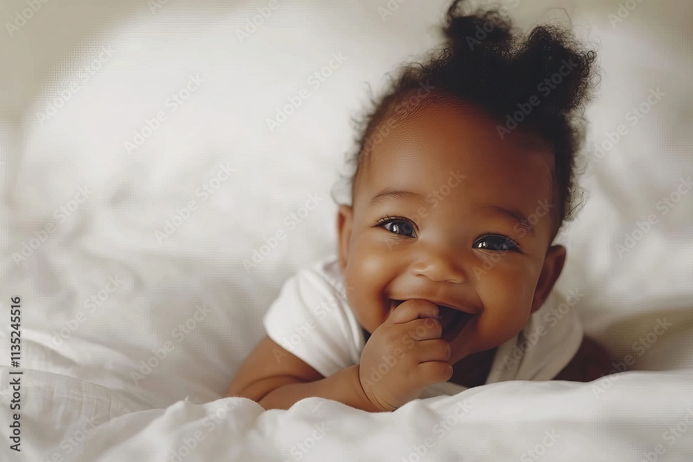 Smiling newborn baby lying on a pastel background, close-up with copy space. AI generated image Smiling newborn baby lying on a pastel background, close-up with copy space. AI generated image