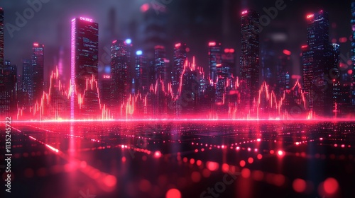 Interactive financial lines forming transparent grid charts pulsating nodal points glowing gradient effect stock market overlays