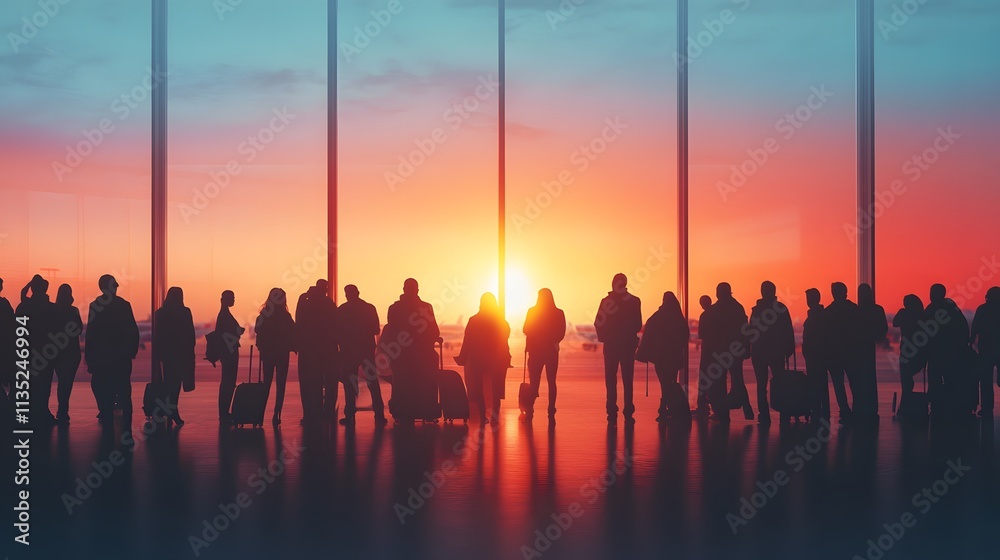 Passengers Silhouetted Against A Sunset View Passengers Silhouetted Against A Sunset View