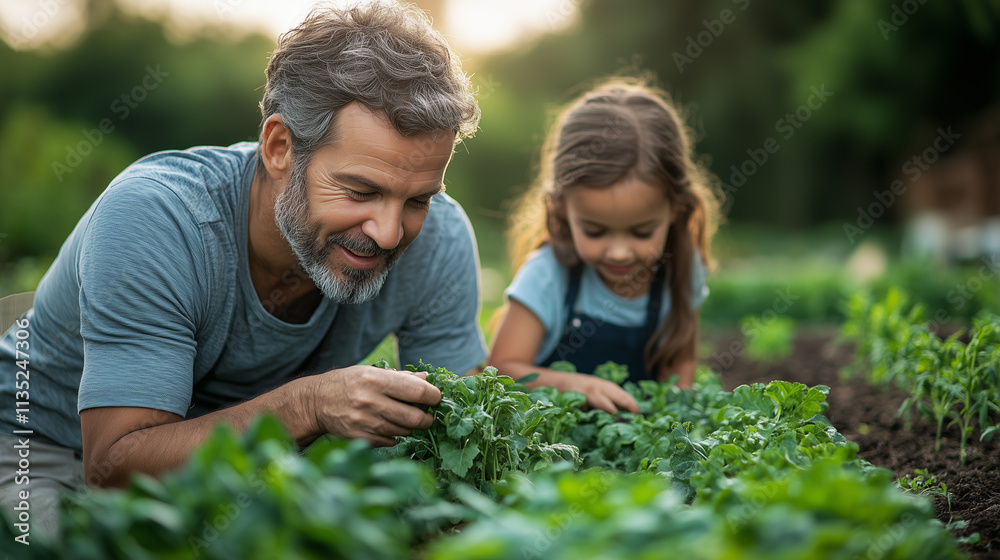 Fototapeta premium Family gardening together in the backyard..