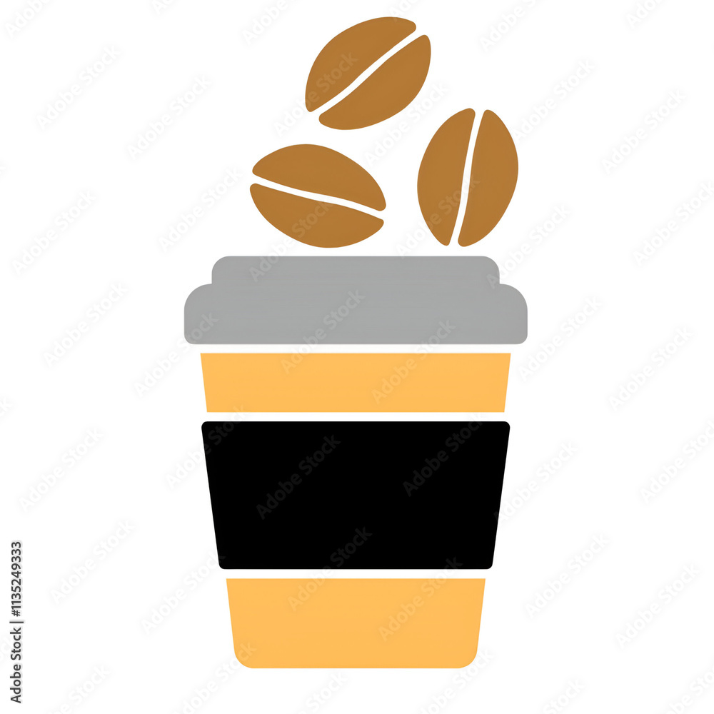 Disposable coffee cup icon with coffee bean isolated on white background Disposable coffee cup icon with coffee bean isolated on white background