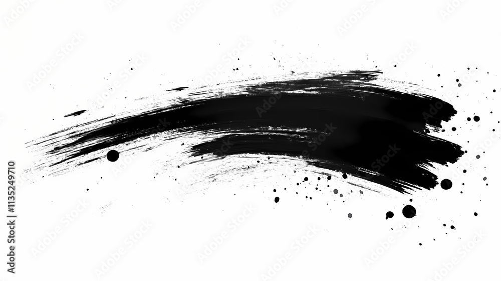 Black and white paint stroke with splashes. Drizzle. Illustration Black and white paint stroke with splashes. Drizzle. Illustration
