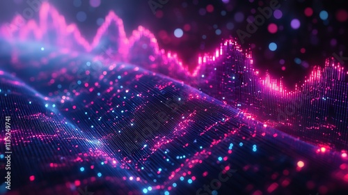 Wavelike stock market chart ascending descending transparent lines futuristic financial overlay neon purple and blue shades