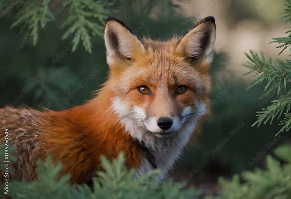 Obraz premium The Red Fox,Vulpes vulpes.A Red Fox Blends with Jungle Serenity