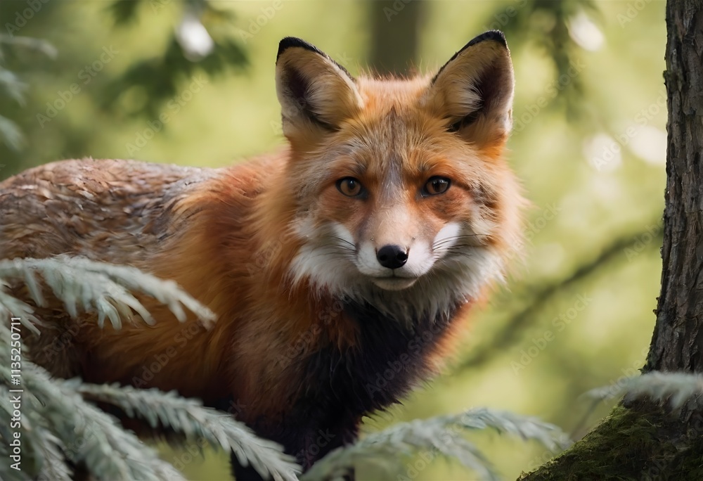 The Red Fox,Vulpes vulpes.A Red Fox Blends with Jungle Serenity The Red Fox,Vulpes vulpes.A Red Fox Blends with Jungle Serenity