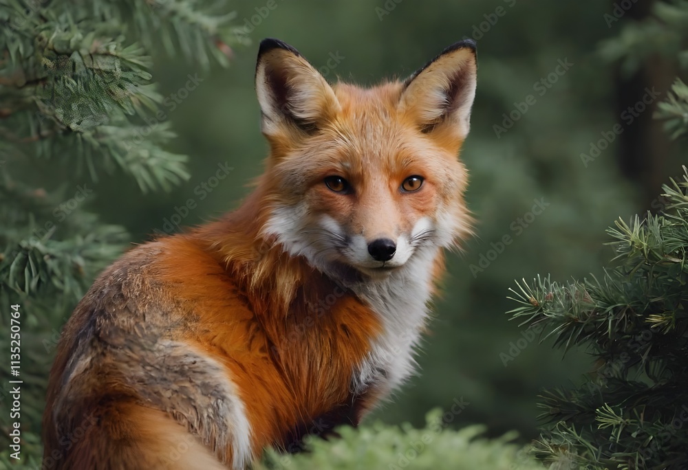 The Red Fox,Vulpes vulpes.A Red Fox Blends with Jungle Serenity The Red Fox,Vulpes vulpes.A Red Fox Blends with Jungle Serenity