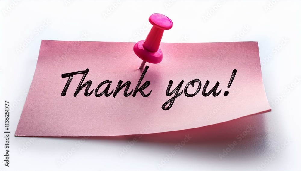 Thank you pink memo note pinned isolated on white background Thank you pink memo note pinned isolated on white background