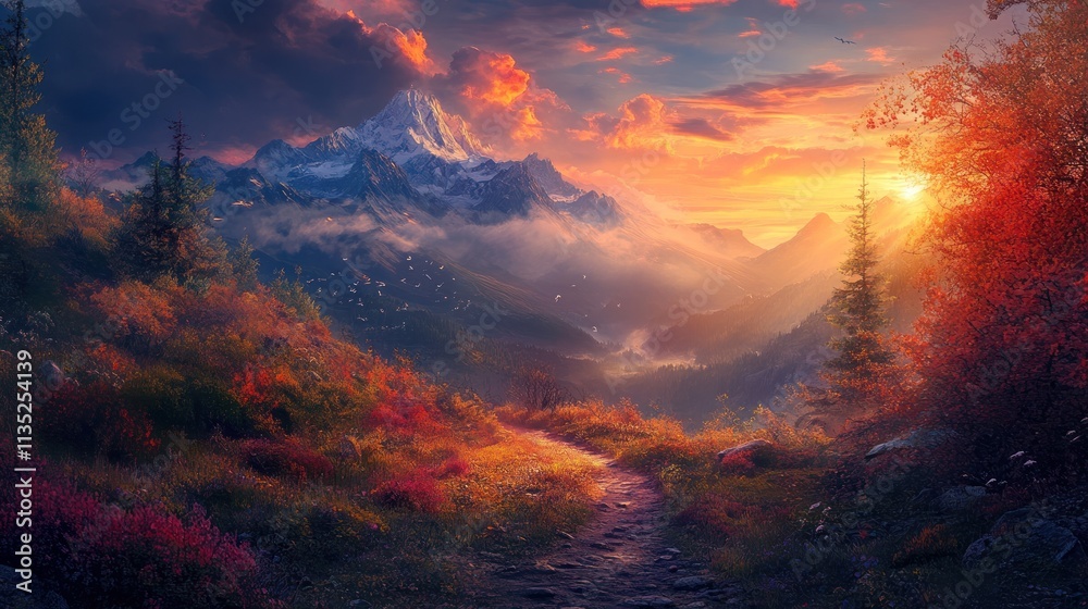 Autumnal Mountain Majesty: A Sunset Path to Serenity Autumnal Mountain Majesty: A Sunset Path to Serenity