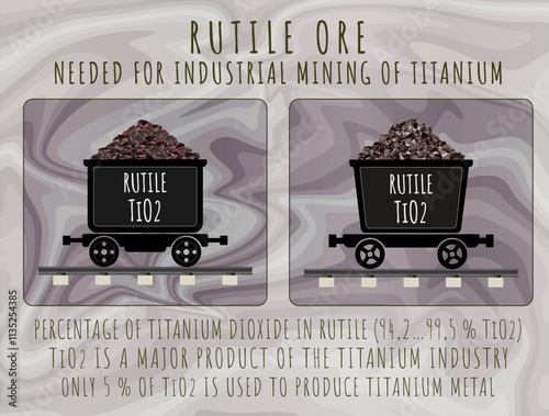 Vector illustration of Rutile. ORE FOR INDUSTRIAL PRODUCTION OF TITANIUM