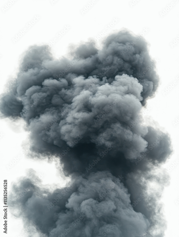 Intense Black Smoke Rising Dramatically Against White Sky Intense Black Smoke Rising Dramatically Against White Sky