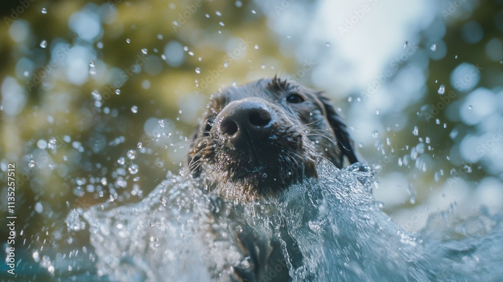 Obraz premium Energetic Labrador shaking off water in vibrant outdoor setting
