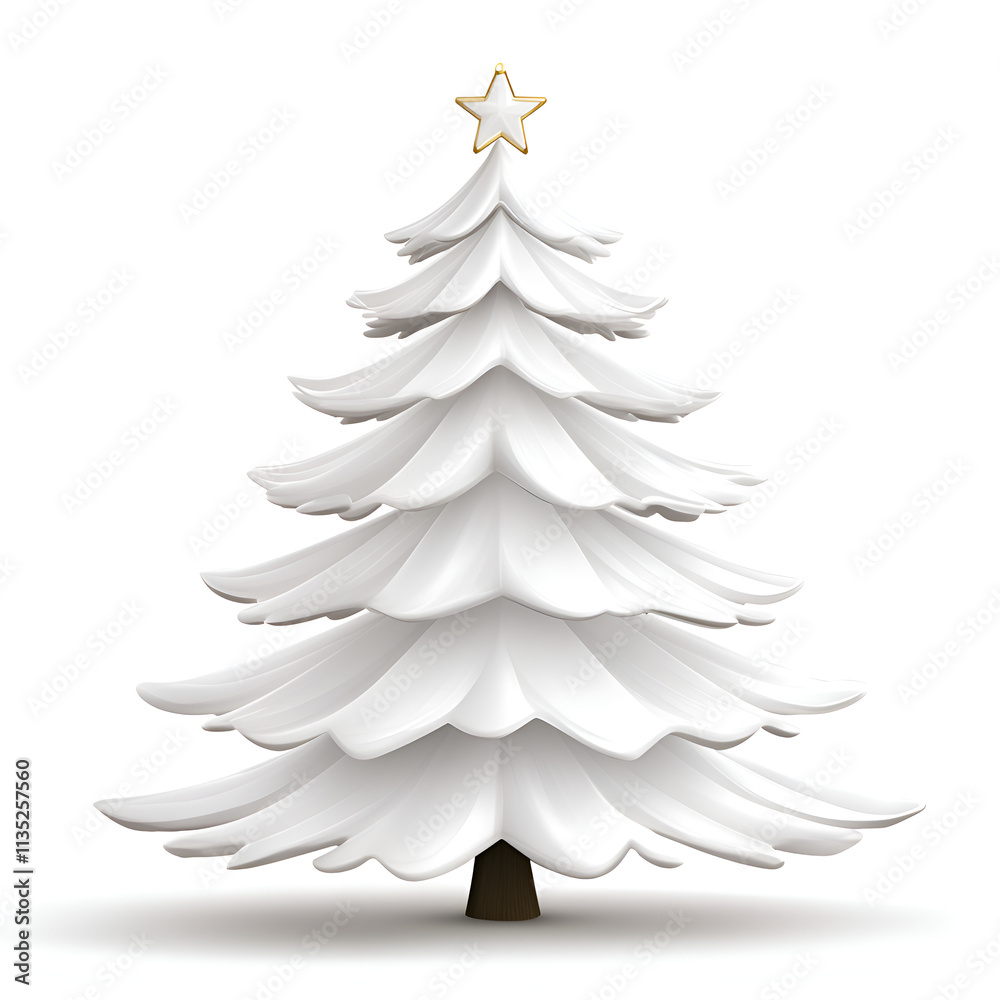 Obraz premium Stylized white Christmas tree with a golden star on top, showcasing minimalistic beauty.