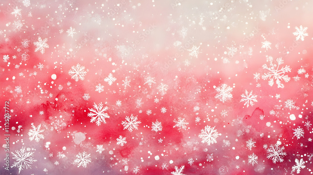 Festive winter-themed background with snowflakes on a soft red and pink watercolor backdrop4k image Festive winter-themed background with snowflakes on a soft red and pink watercolor backdrop4k image