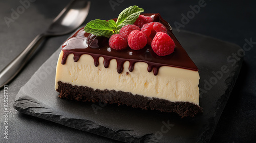 Studio Shot of Creamy Cheesecake with Fresh Fruit Topping