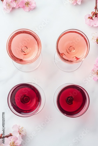 Colorful assortment of drinks with flowers arranged artfully for a festive oc...