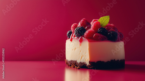 Studio Shot of Creamy Cheesecake with Fresh Fruit Topping