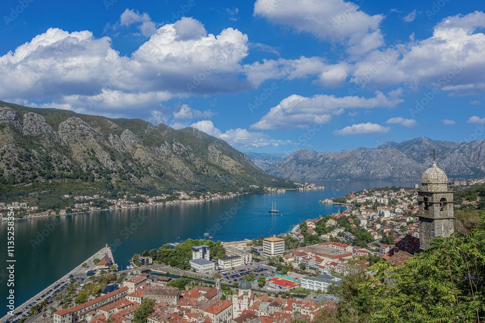 Kotor, Montenegro. The Bay of Kotor is one of the most beautiful places on the Adriatic Sea, with a preserved Venetian fortress, old small villages, medieval towns and scenic mountains.