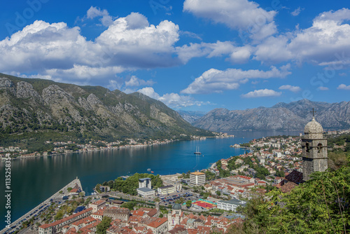 Obraz na płótnie Kotor, Montenegro. The Bay of Kotor is one of the most beautiful places on the Adriatic Sea, with a preserved Venetian fortress, old small villages, medieval towns and scenic mountains. w salonie