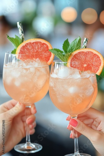 Refreshing cocktail served with garnish in a stylish glass during a summer ga...