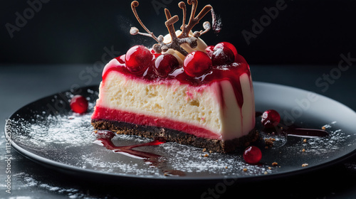 Studio Shot of Creamy Cheesecake with Fresh Fruit Topping