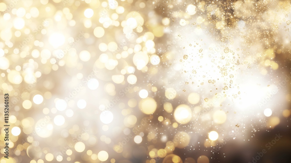 Golden Glitter Explosion, Festive Sparkle Background, Light and Gold Bokeh