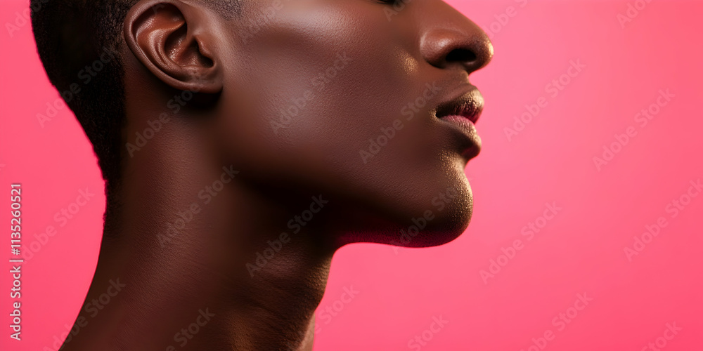 Close-up of a smooth neck against a vibrant pink backdrop Close-up of a smooth neck against a vibrant pink backdrop